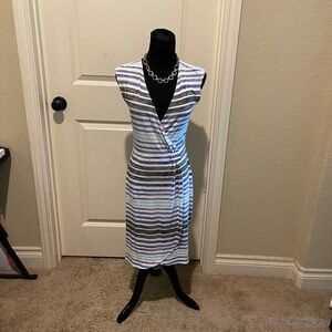 Striped blue and white fitted dress
